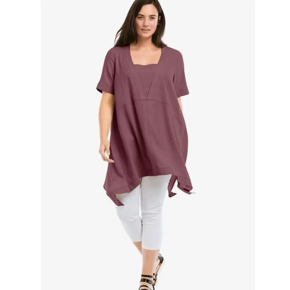 Ellos Burgundy Sunwashed Linen Blend Lagenlook Top sz 2X 26/28 - Picture 1 of 10